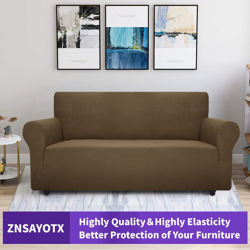 ZNSAYOTX Super Stretch Couch Cover (72"-92") Universal Sofa Covers with Elastic Bottom, Dog Cat Pets Friendly Washable Furniture Protector Fitted Sofa Slipcovers Stay in Place (Brown, Sofa) - Image 5